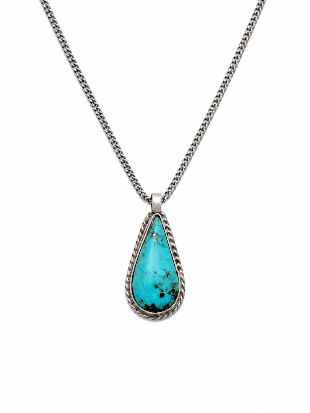 925 Sterling Silver Turquoise Teardrop Handcrafted Pendant Necklace - Blue
